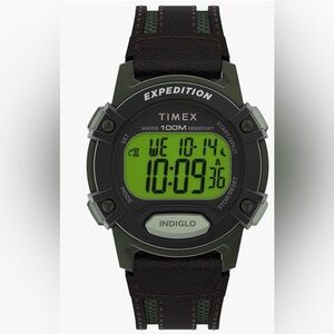 NWT Timex Men's Expedition Digital CAT5 41mm Leather Strap, Brown/Green/Black